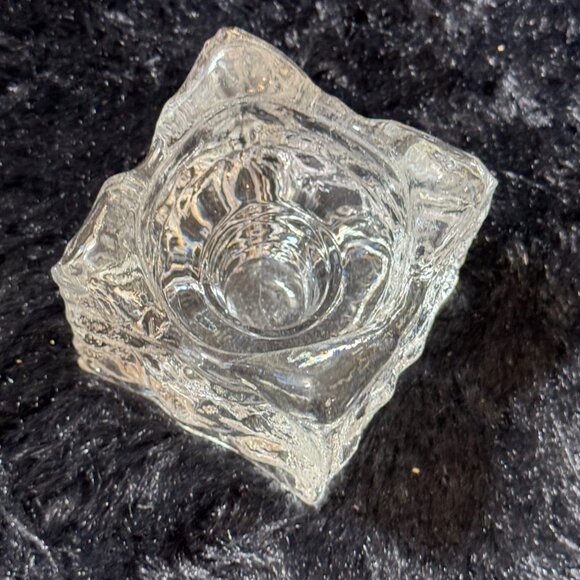 Vintage Ice Glass Votive Candle Holder With Textured Ice Cube Design For Home - Picture 2 of 5